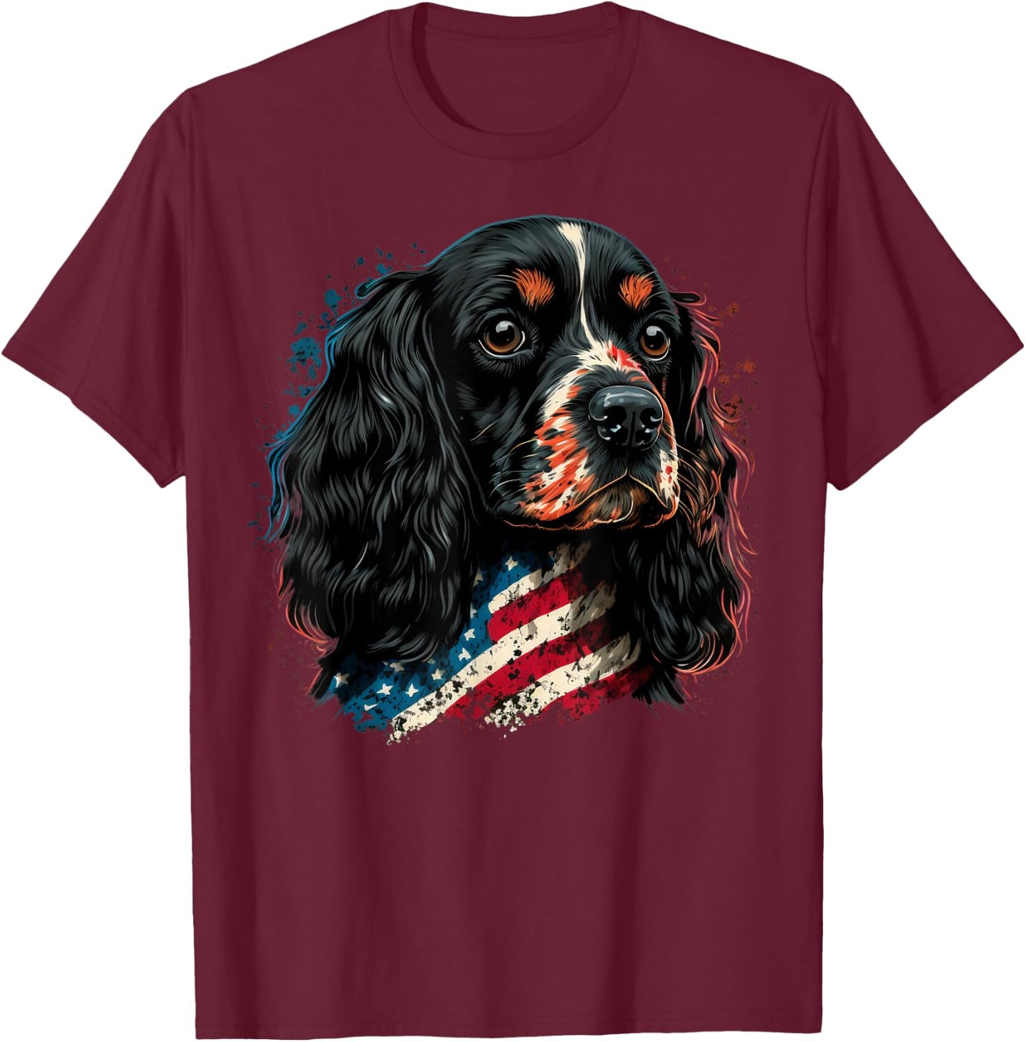 USA 4th Of July Cocker on Patriotic American Cocker Spaniel T-Shirt - T-Shirt | Maroon