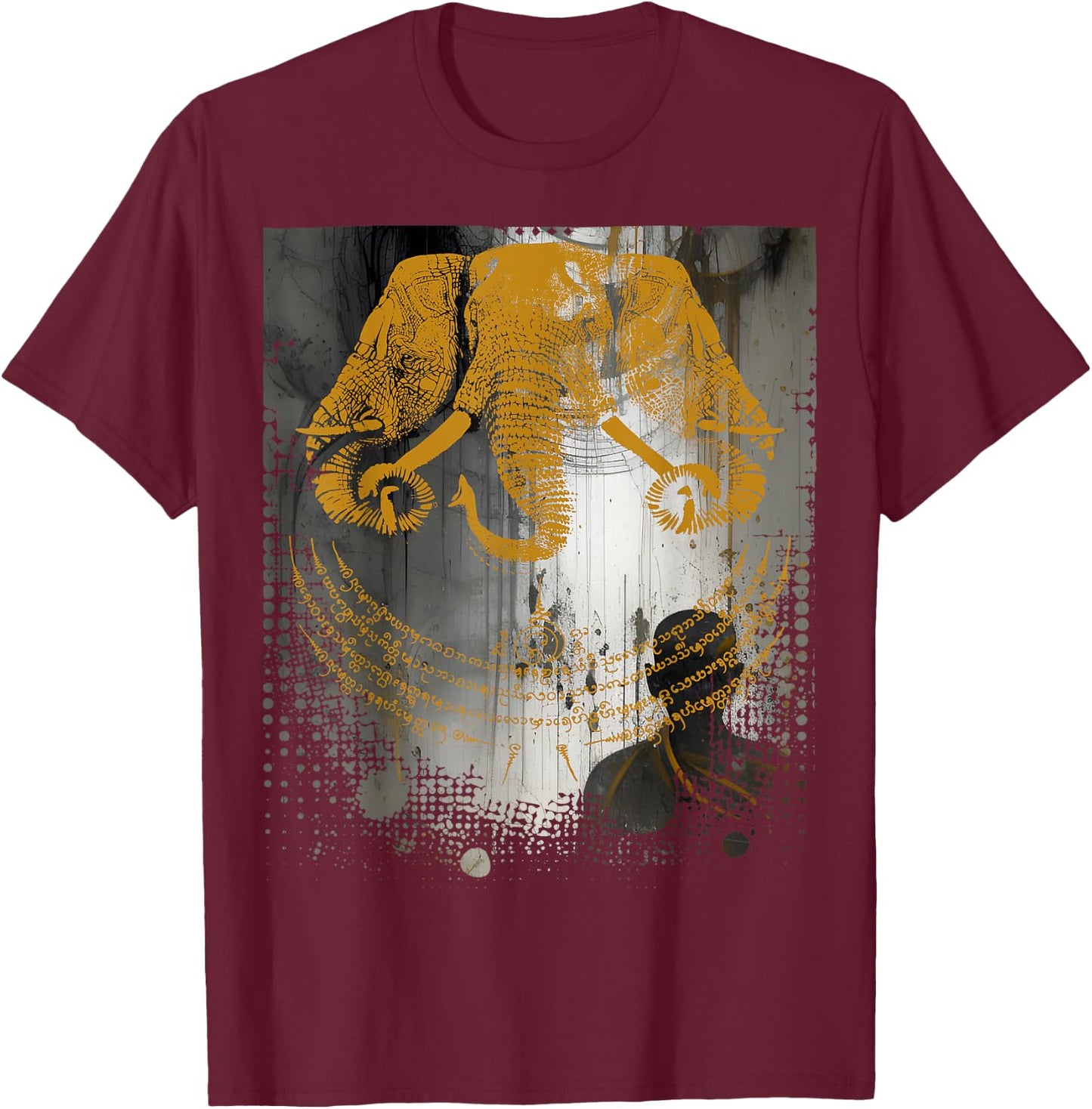 Muay Thai Buddha Asian Tattoo Lao Elephant Cultural Sak Yant T-Shirt - T-Shirt | Maroon