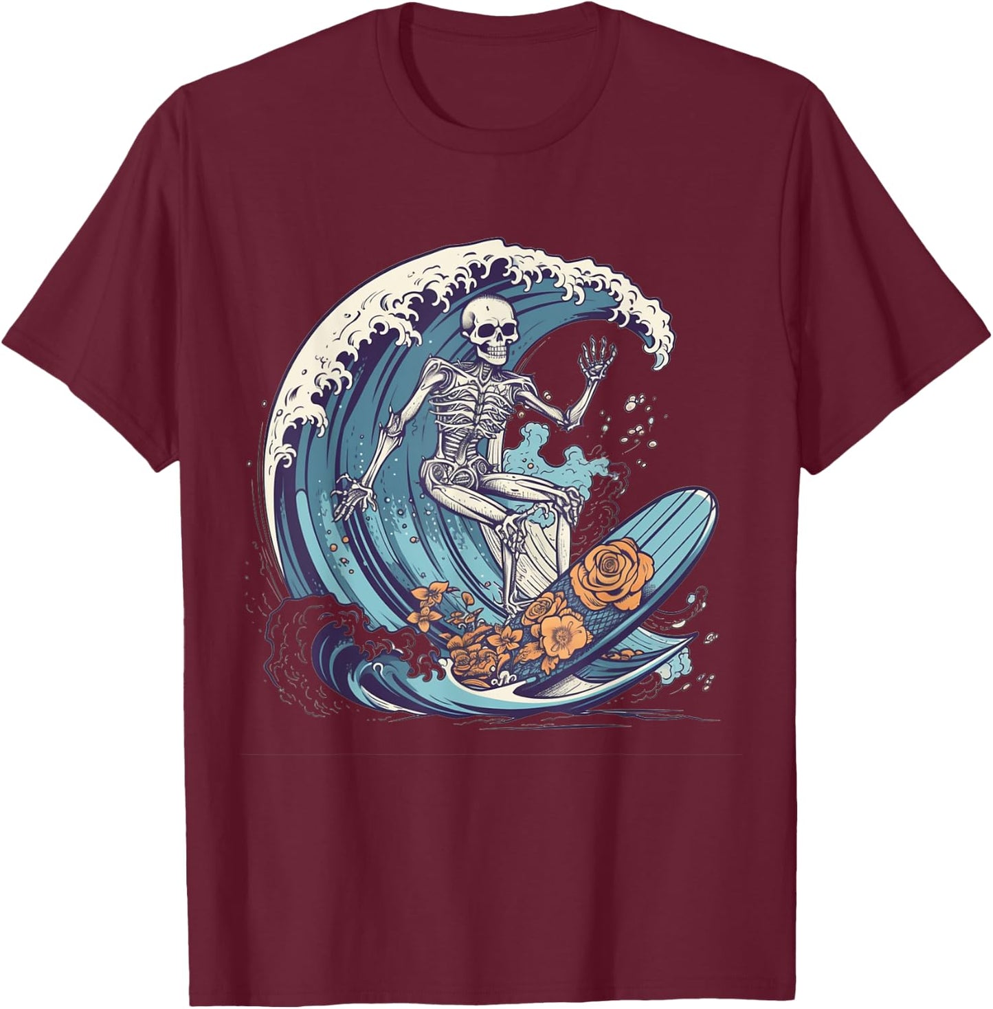 Skeleton Surfing Halloween Costume Surf Surfer Men Women T-Shirt - T-Shirt | Maroon