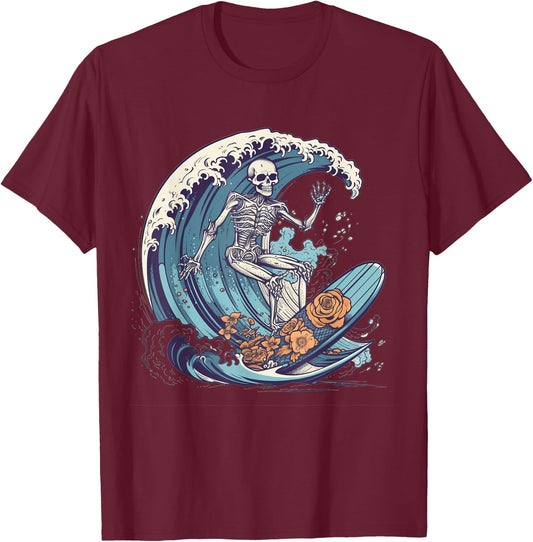 Skeleton Surfing Halloween Costume Surf Surfer Men Women T-Shirt - T-Shirt | Maroon