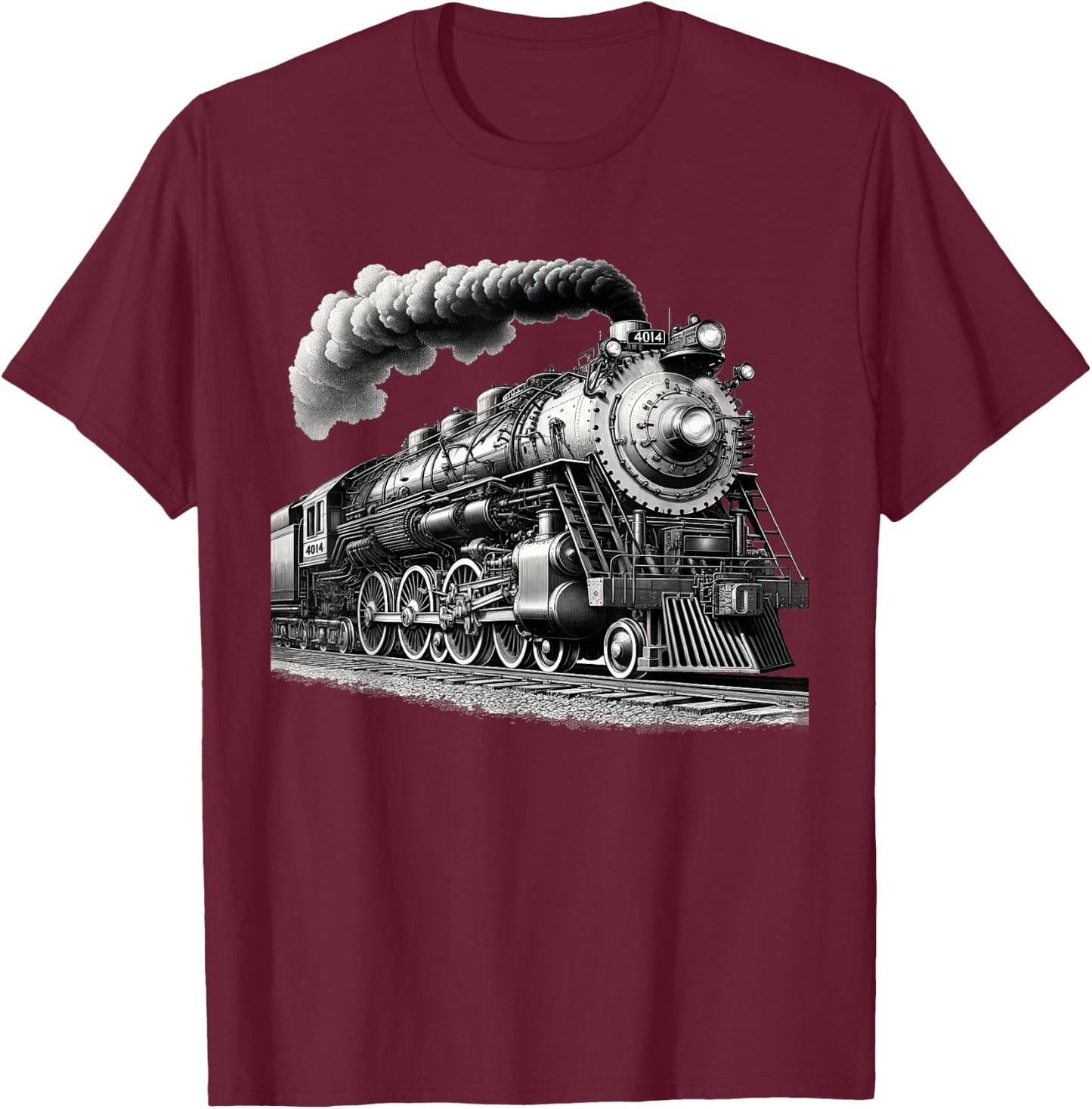 Steam Locomotive Train Vintage 1940s Style Engine Railroad T-Shirt - T-Shirt | Maroon
