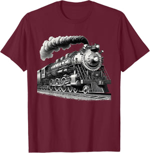 Steam Locomotive Train Vintage 1940s Style Engine Railroad T-Shirt - T-Shirt | Maroon