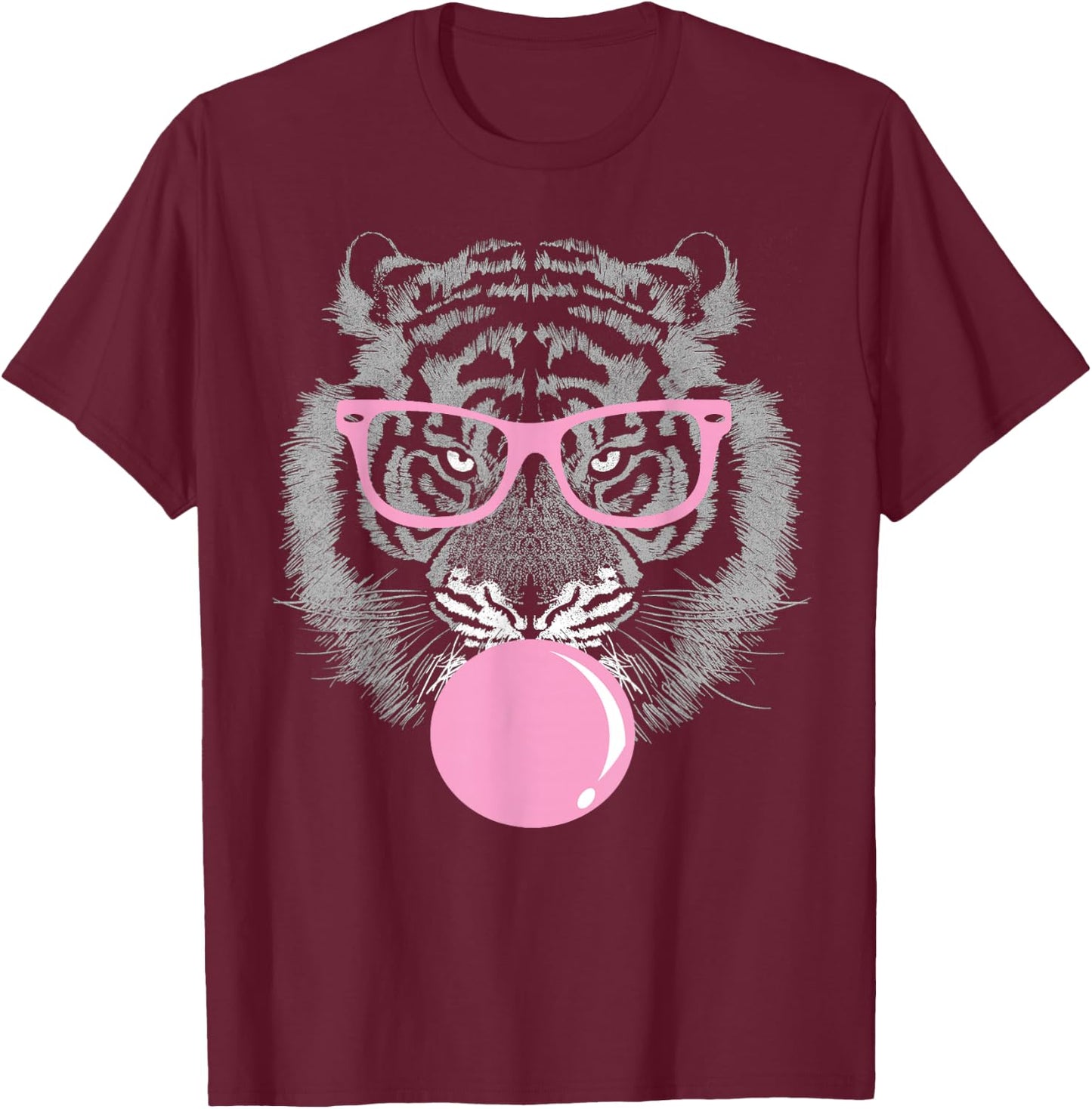 Tiger Face Pink Wild Cute Tigers Sunglasses Animal T-Shirt - T-Shirt | Maroon
