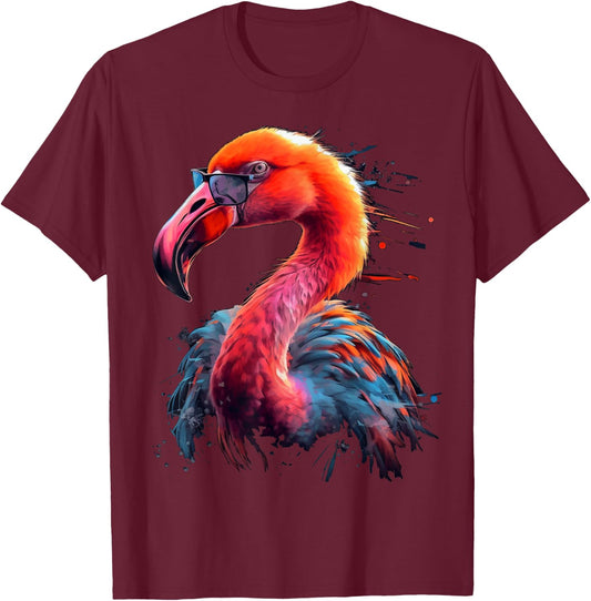 Flamingo Art Sunglasses Bird Animal Flamingo T-Shirt - T-Shirt | Maroon