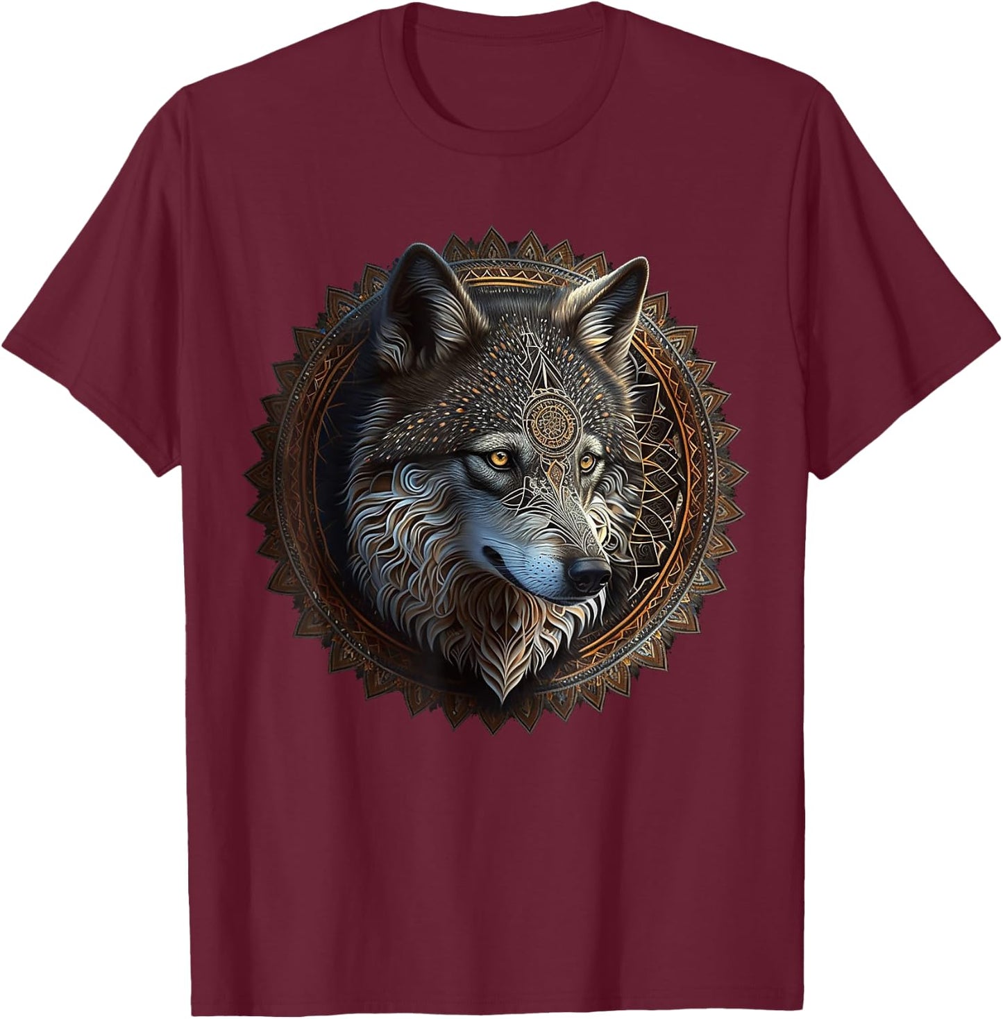 Wolf Mandala Animal Lovers Art Animal Wolf T-Shirt - T-Shirt | Maroon