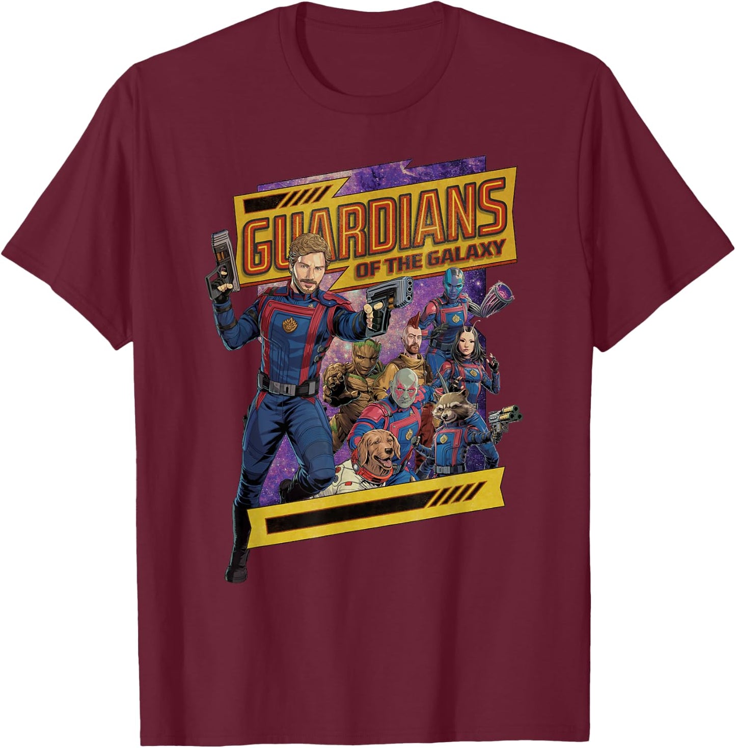 Marvel Guardians of The Galaxy Volume 3 Comic Style and Logo T-Shirt - T-Shirt | Maroon