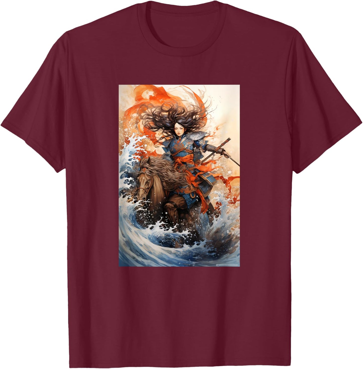 Eastern Aesthetic Samurai Japanese Horse Warrior Graphic T-Shirt - T-Shirt | Maroon