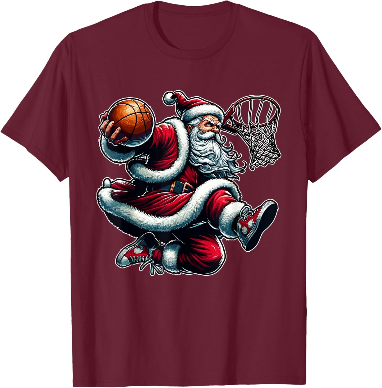 Christmas Santa Claus Dunking A Basketball Boys Kids Xmas T-Shirt - T-Shirt | Maroon
