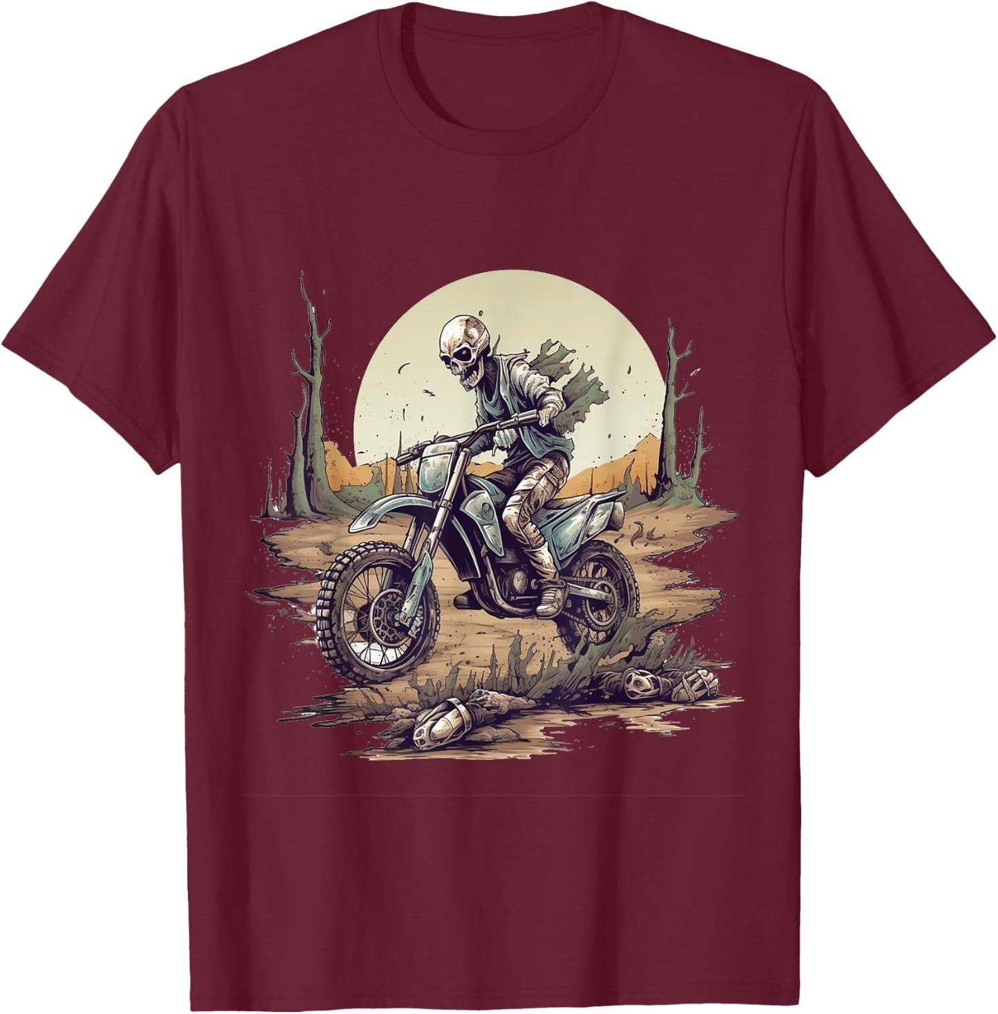 Zombie Riding Dirt Bike Halloween Motorcyle Motocross Rider T-Shirt - T-Shirt | Maroon