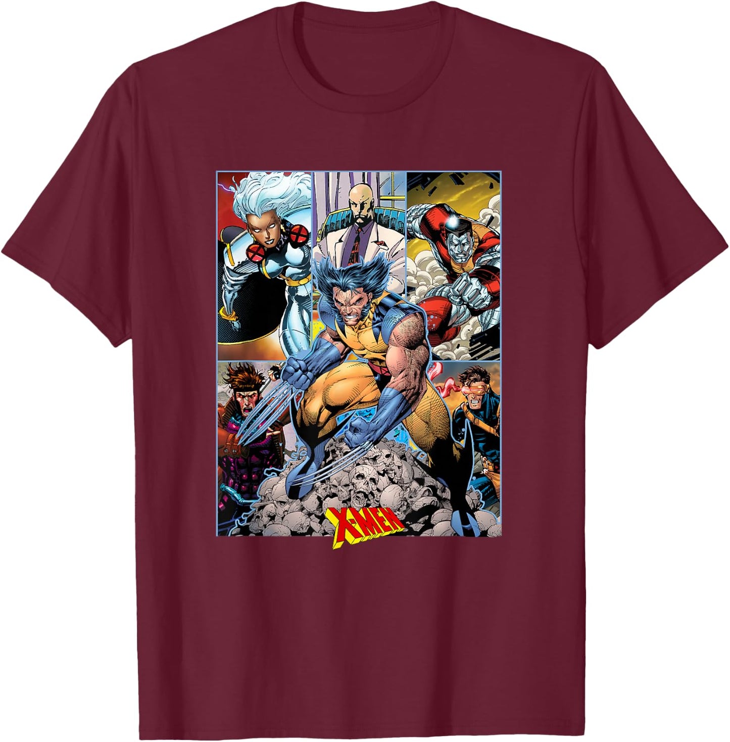 Marvel X-Men Wolverine Team Action Packed Comic Panels T-Shirt - T-Shirt | Maroon