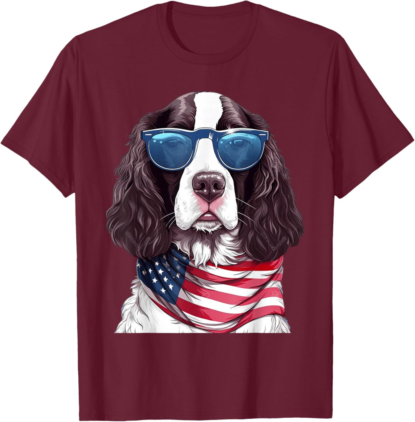 English Springer Spaniel with USA Flag 4th of July T-Shirt - T-Shirt | Maroon