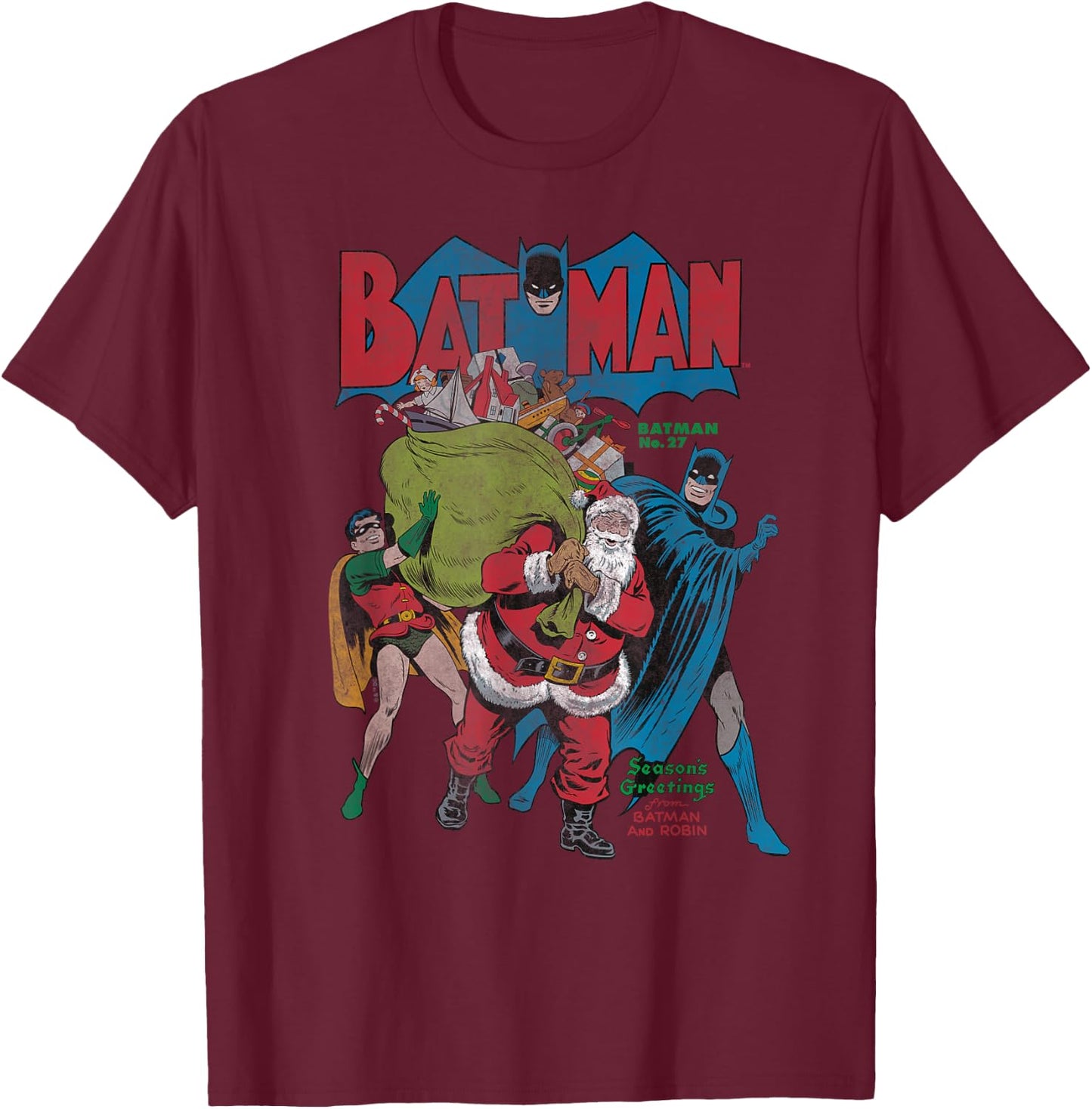Batman Christmas Seasons Greetings T-Shirt - T-Shirt | Maroon