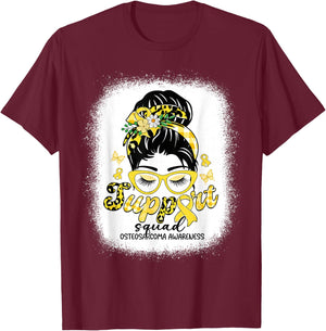 Support Squad Messy Bun Women Osteosarcoma Awareness T-Shirt - T-Shirt | Maroon