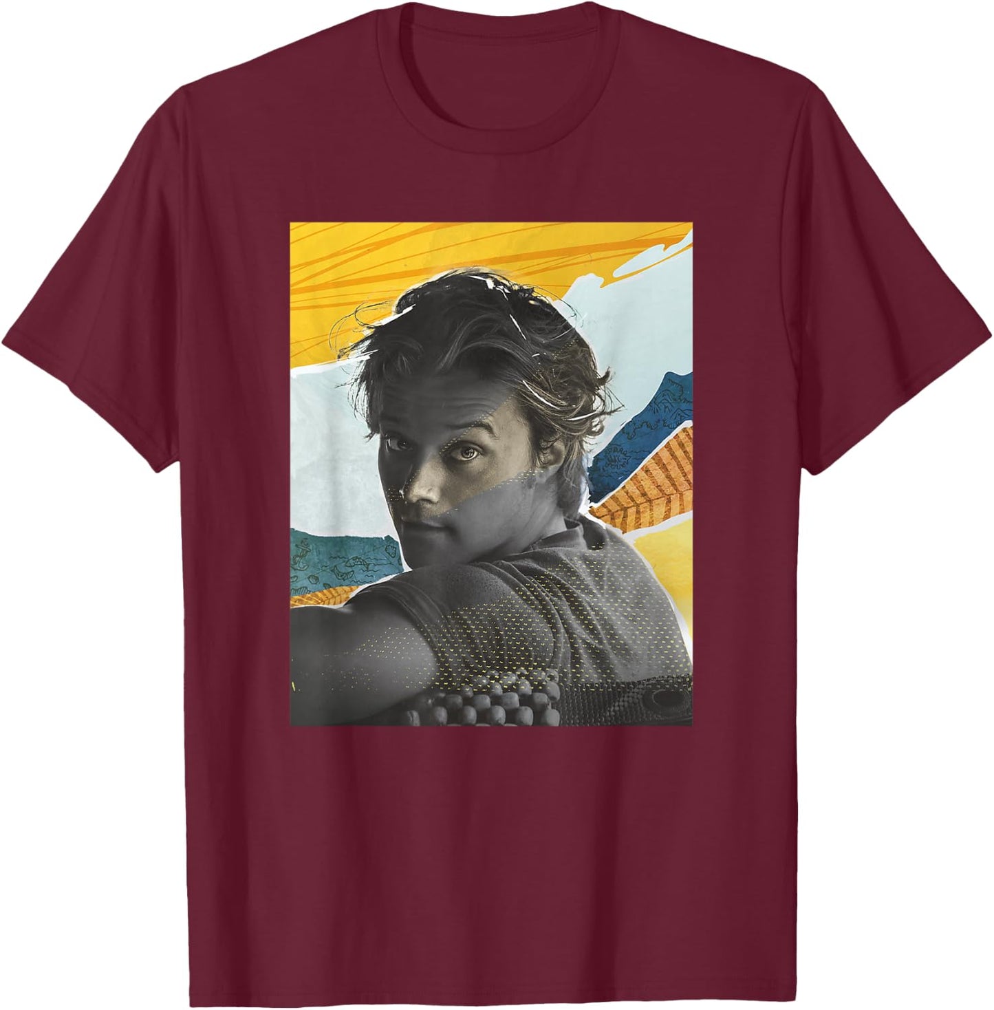 Outer Banks Season 3 JJ Maybank Mixed Media Collage Portrait T-Shirt - T-Shirt | Maroon