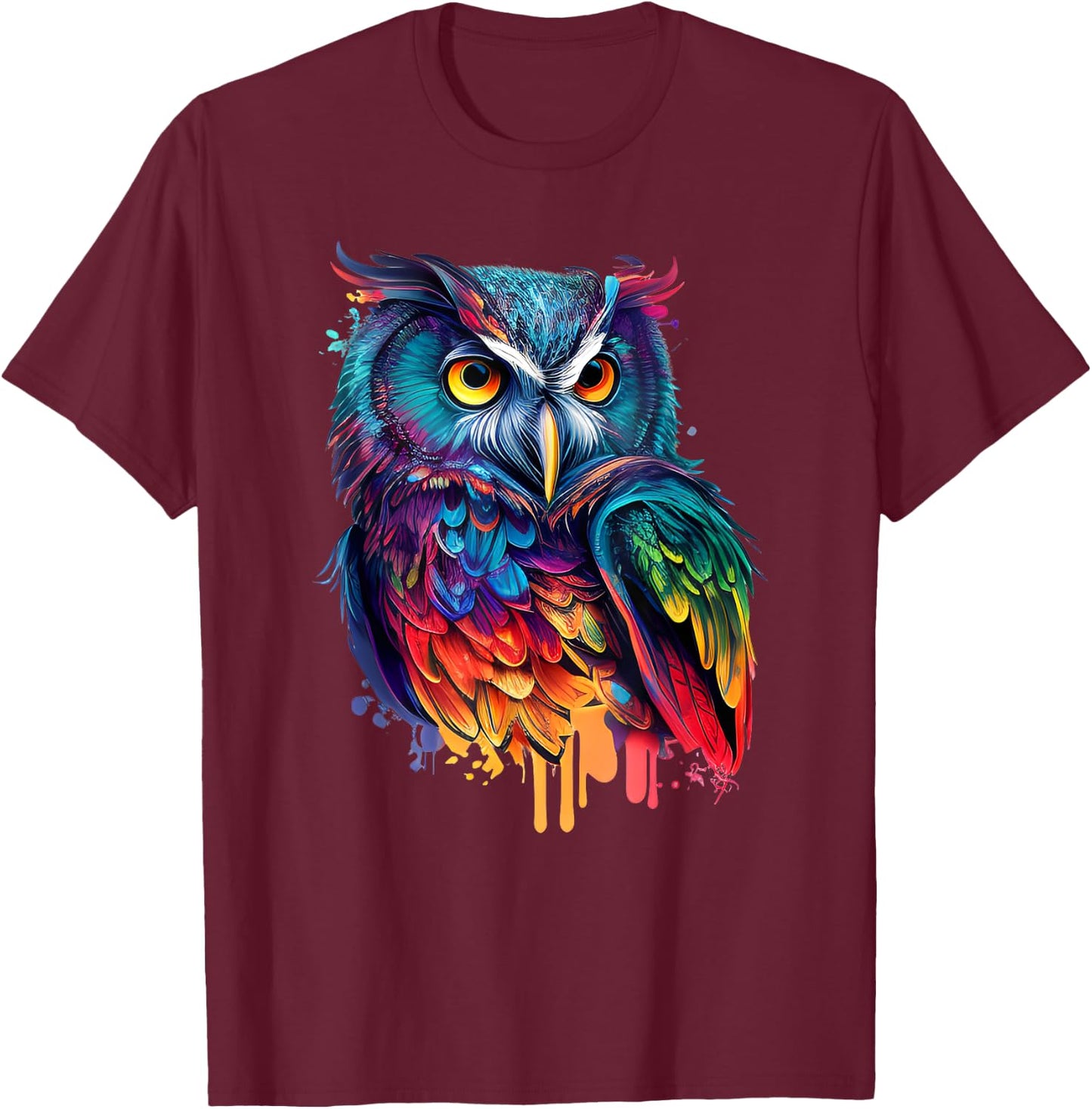 Cute Horned Owl Colorful Pop Art Bird Artwork For Owl Lovers T-Shirt - T-Shirt | Maroon