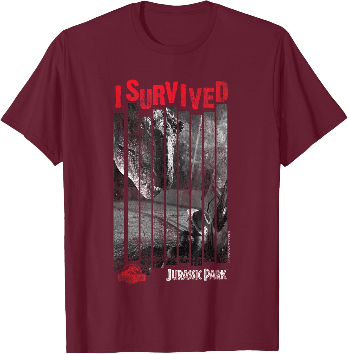Jurassic Park T-Rex I Survived T-Shirt - T-Shirt | Maroon
