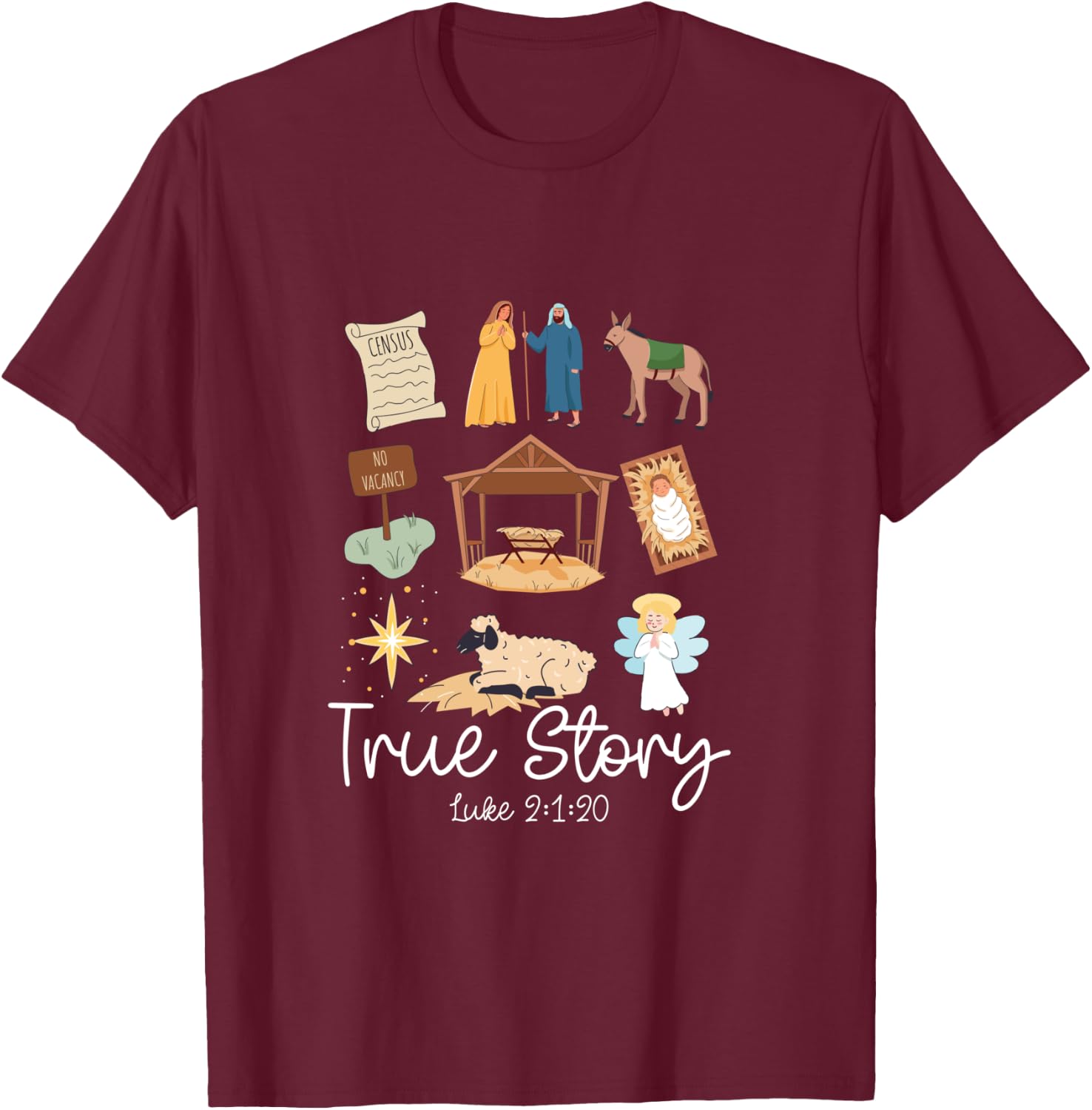 True Story Faith Based Christmas Holly Night Nativity Story T-Shirt - T-Shirt | Maroon