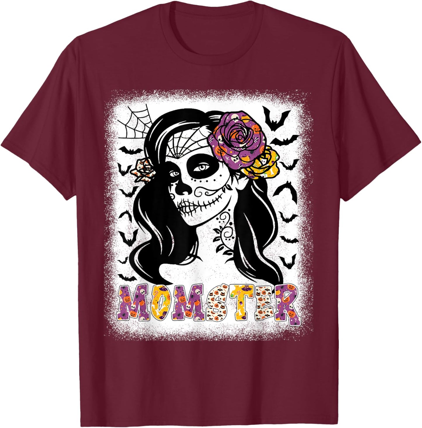 Momster Funny Skull Messy Bun Zombie Mom Halloween Costume T-Shirt - T-Shirt | Maroon