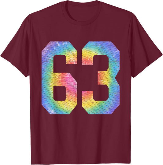 Number 63 Numbered Uniform Sports Team Jersey 63rd Birthday T-Shirt - T-Shirt | Maroon
