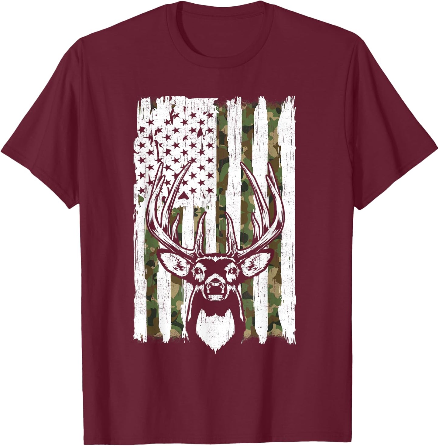 American Flag Deer Hunting Gift Dad Hunter from Son Daughter T-Shirt - T-Shirt | Maroon