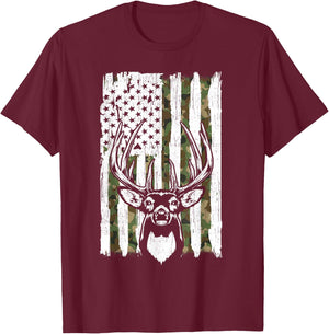 American Flag Deer Hunting Gift Dad Hunter from Son Daughter T-Shirt - T-Shirt | Maroon
