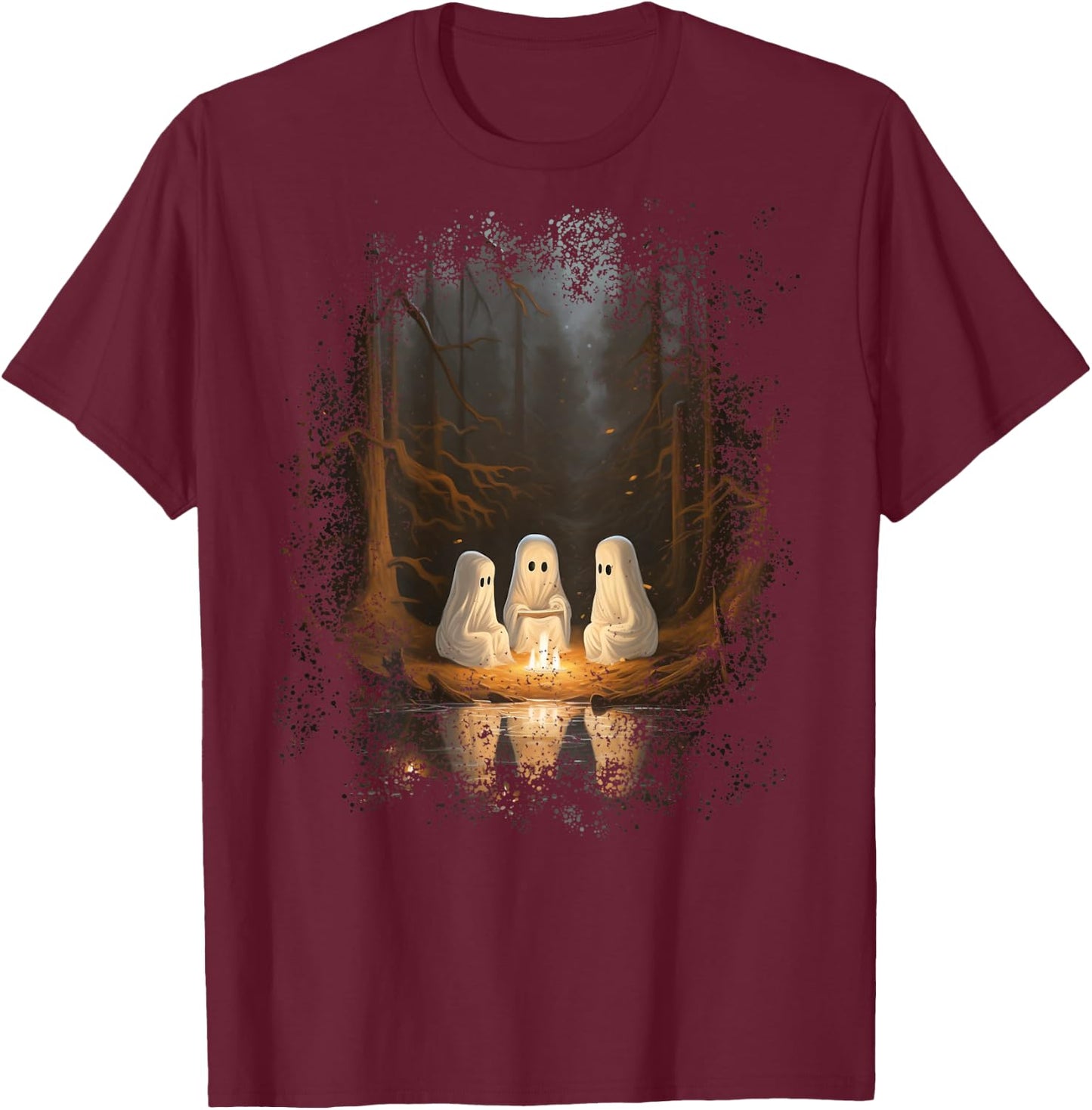 Vintage Ghost Campfire Camping Gothic Halloween T-Shirt - T-Shirt | Maroon