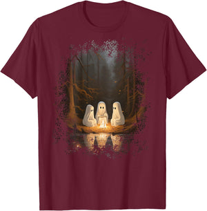 Vintage Ghost Campfire Camping Gothic Halloween T-Shirt - T-Shirt | Maroon