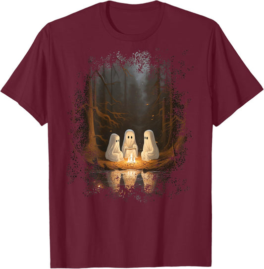 Vintage Ghost Campfire Camping Gothic Halloween T-Shirt - T-Shirt | Maroon