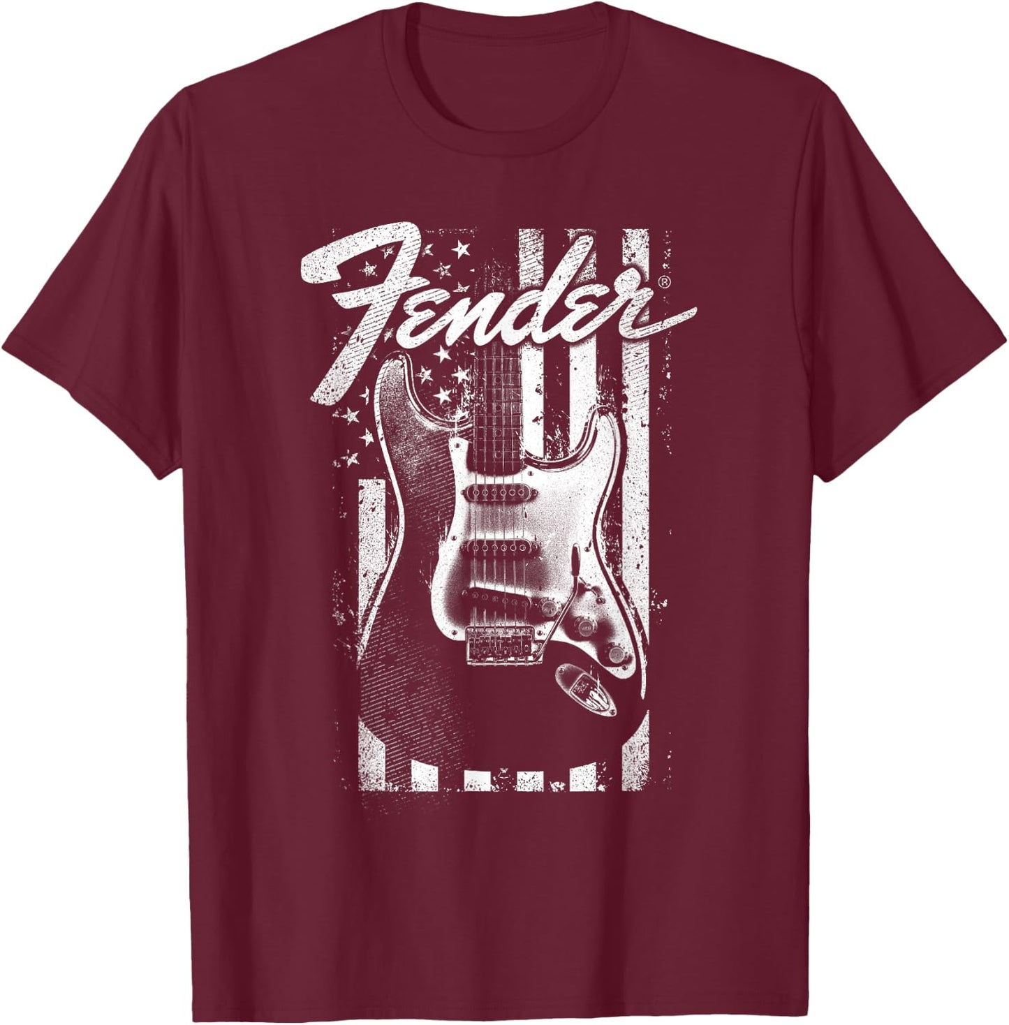 Fender Guitar American Flag Backdrop T-Shirt - T-Shirt | Maroon