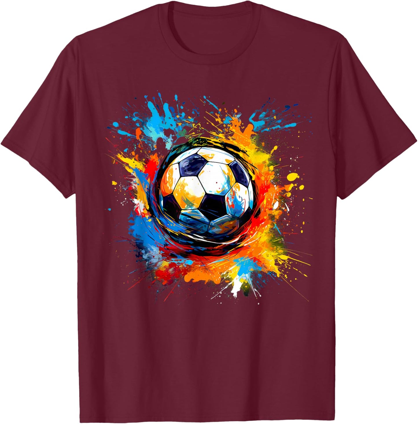 Soccer Ball With Paint Splash T-Shirt - T-Shirt | Maroon