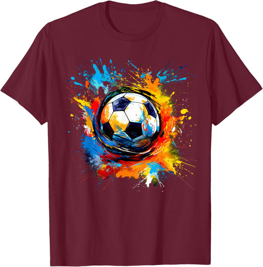 Soccer Ball With Paint Splash T-Shirt - T-Shirt | Maroon