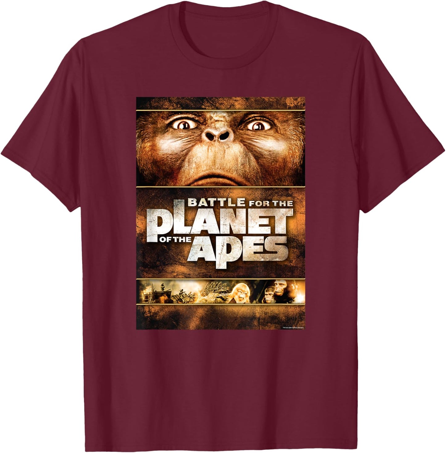 Battle for the Planet of the Apes 1973 Caesar Movie Poster T-Shirt - T-Shirt | Maroon