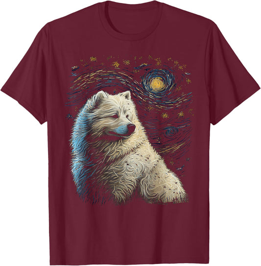 Samoyed Dog Starry Night Dogs Lover Gifts Graphic T-Shirt - T-Shirt | Maroon