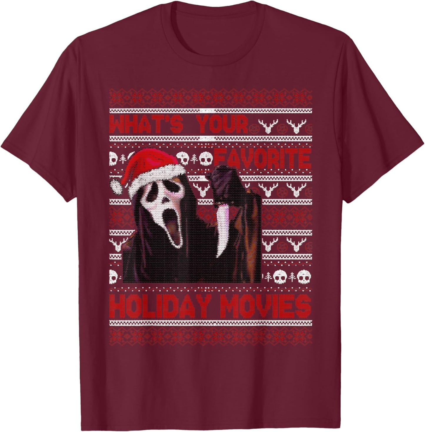 What's Your Favorite Holiday Movies, Grim Reaper Christmas T-Shirt - T-Shirt | Maroon