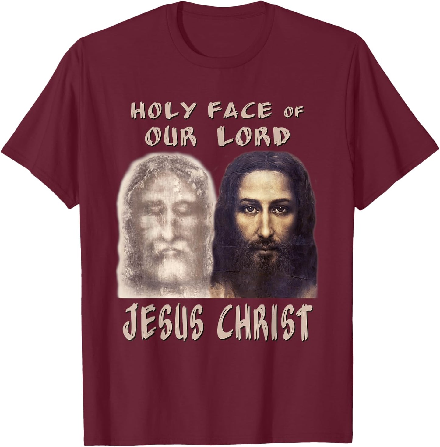 Holy Face Our Lord Jesus Christ Shroud Turin Reconstruction T-Shirt - T-Shirt | Maroon