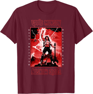 Stranger Things 4 Eddie Munson Lightning Guitar Power T-Shirt - T-Shirt | Maroon