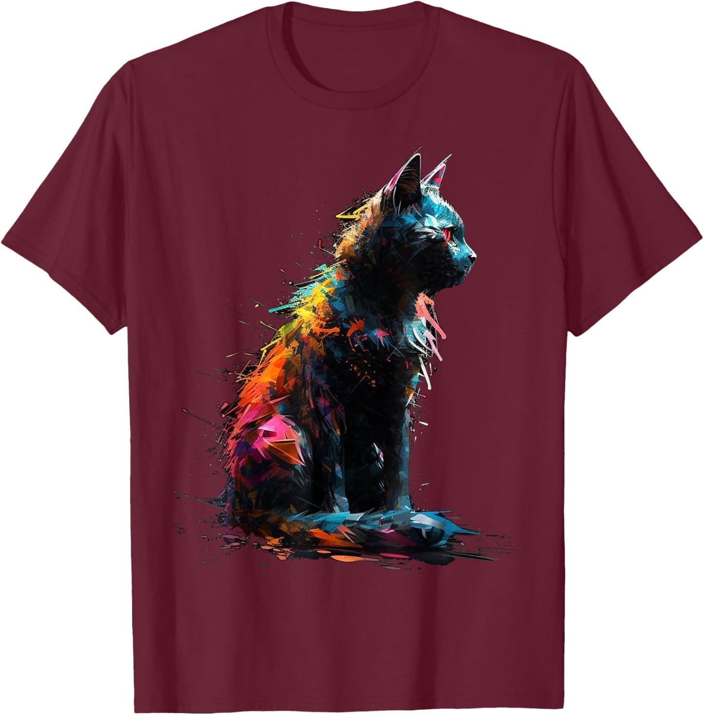 Cat Pet Animal - Art Cat T-Shirt - T-Shirt | Maroon
