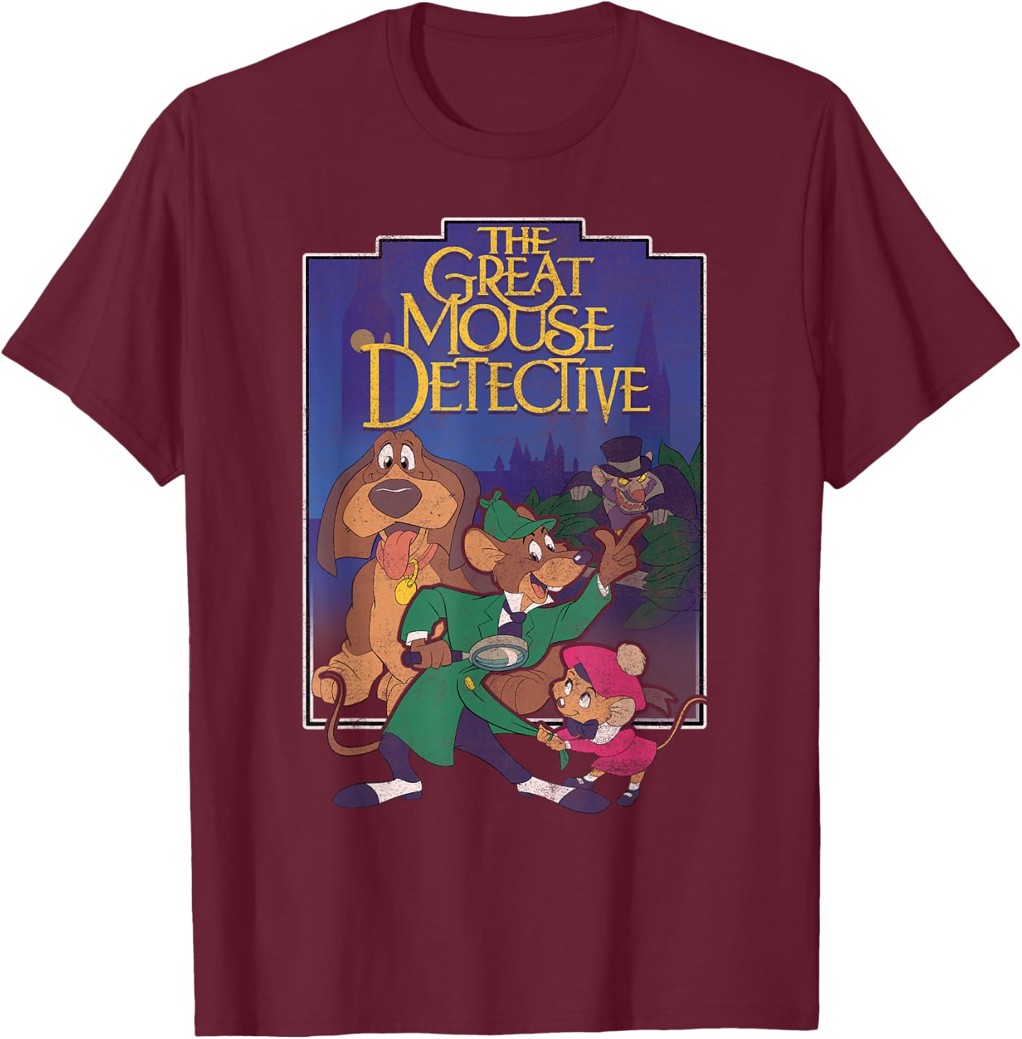 Disney The Great Mouse Detective Group Shot Classic Portrait T-Shirt - T-Shirt | Maroon