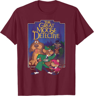 Disney The Great Mouse Detective Group Shot Classic Portrait T-Shirt - T-Shirt | Maroon