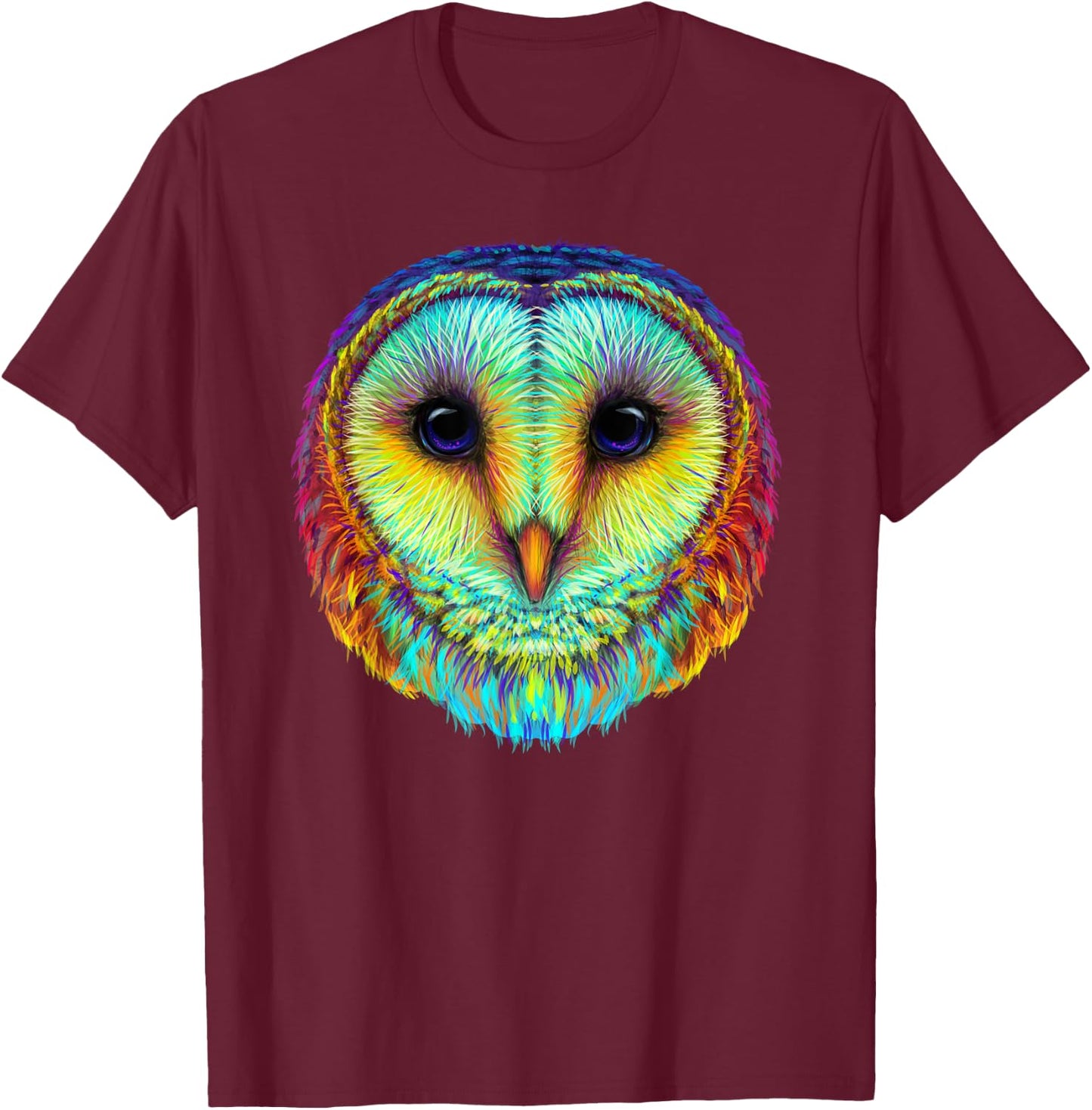 colorful cute Barn owl head art face for lovers birds animal T-Shirt - T-Shirt | Maroon
