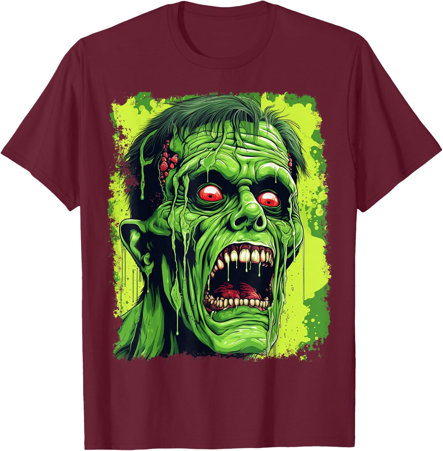 Classic Horror Green Zombie T-Shirt - T-Shirt | Maroon