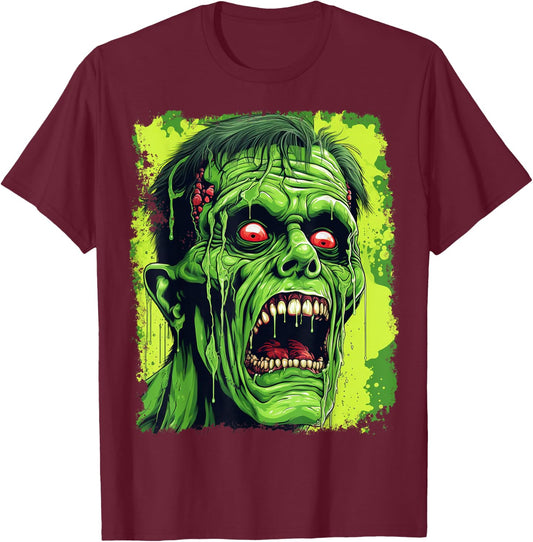 Classic Horror Green Zombie T-Shirt - T-Shirt | Maroon