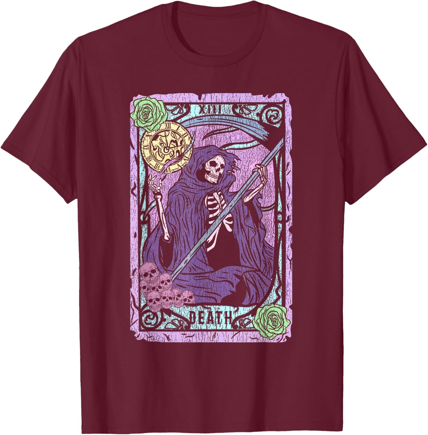 Death Tarot Card Witchcraft Occult Pastel Goth Reaper Small T-Shirt - T-Shirt | Maroon