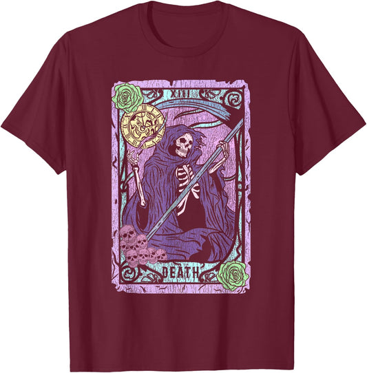 Death Tarot Card Witchcraft Occult Pastel Goth Reaper Small T-Shirt - T-Shirt | Maroon