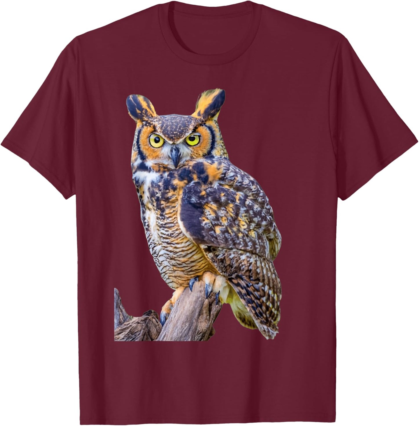 Great Horned Owl T-Shirt - T-Shirt | Maroon