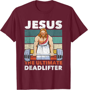 Jesus The Ultimate Deadlifter Gymbro Fitness Workout T-Shirt - T-Shirt | Maroon