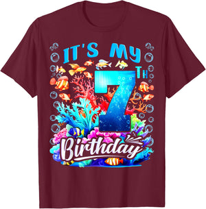 It's My 7th Birthday Boy Sea Fish Ocean Animals Aquarium T-Shirt - T-Shirt | Maroon