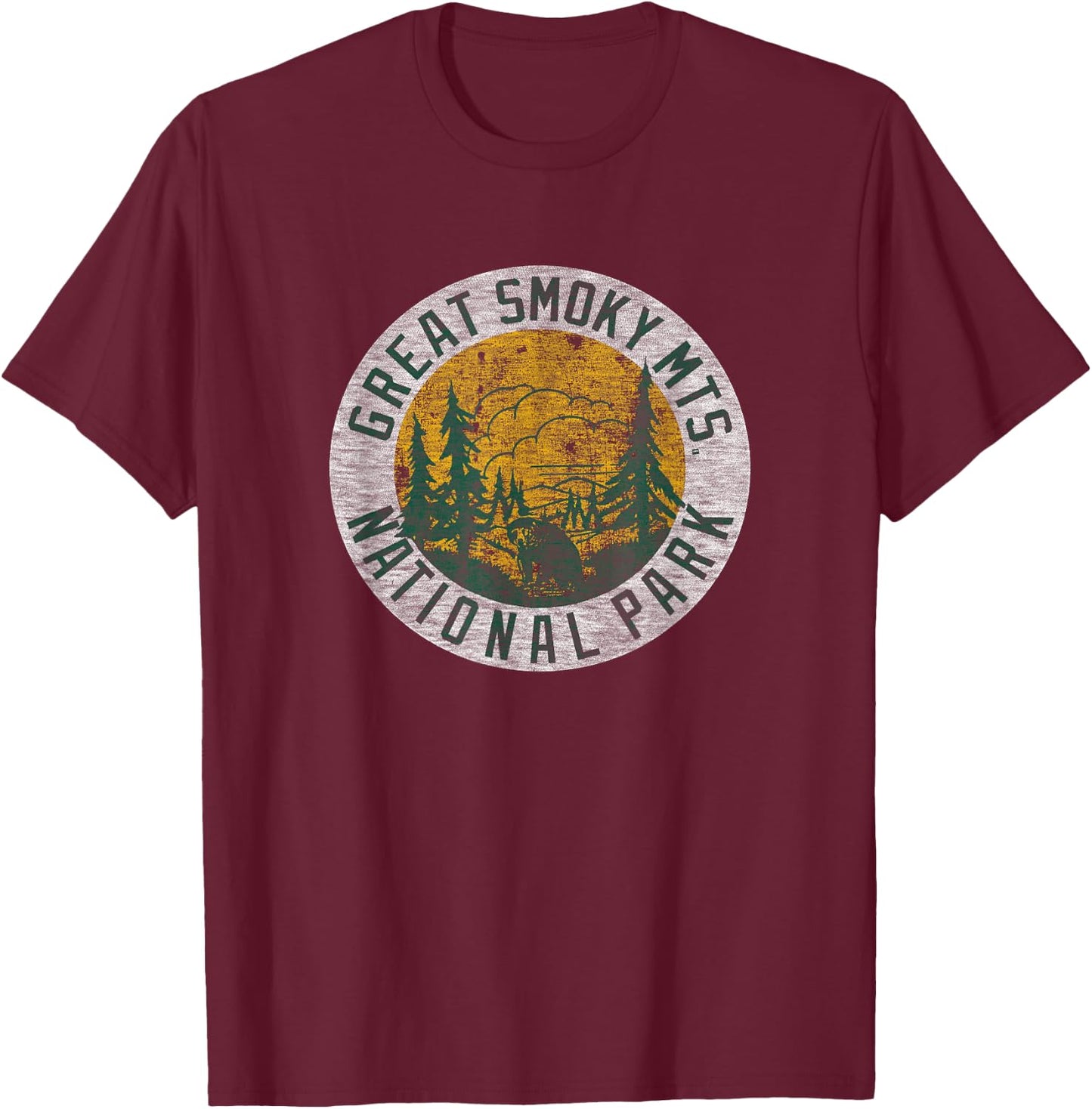 Great Smoky Mountains National Park Vintage Pine Trees T-Shirt - T-Shirt | Maroon