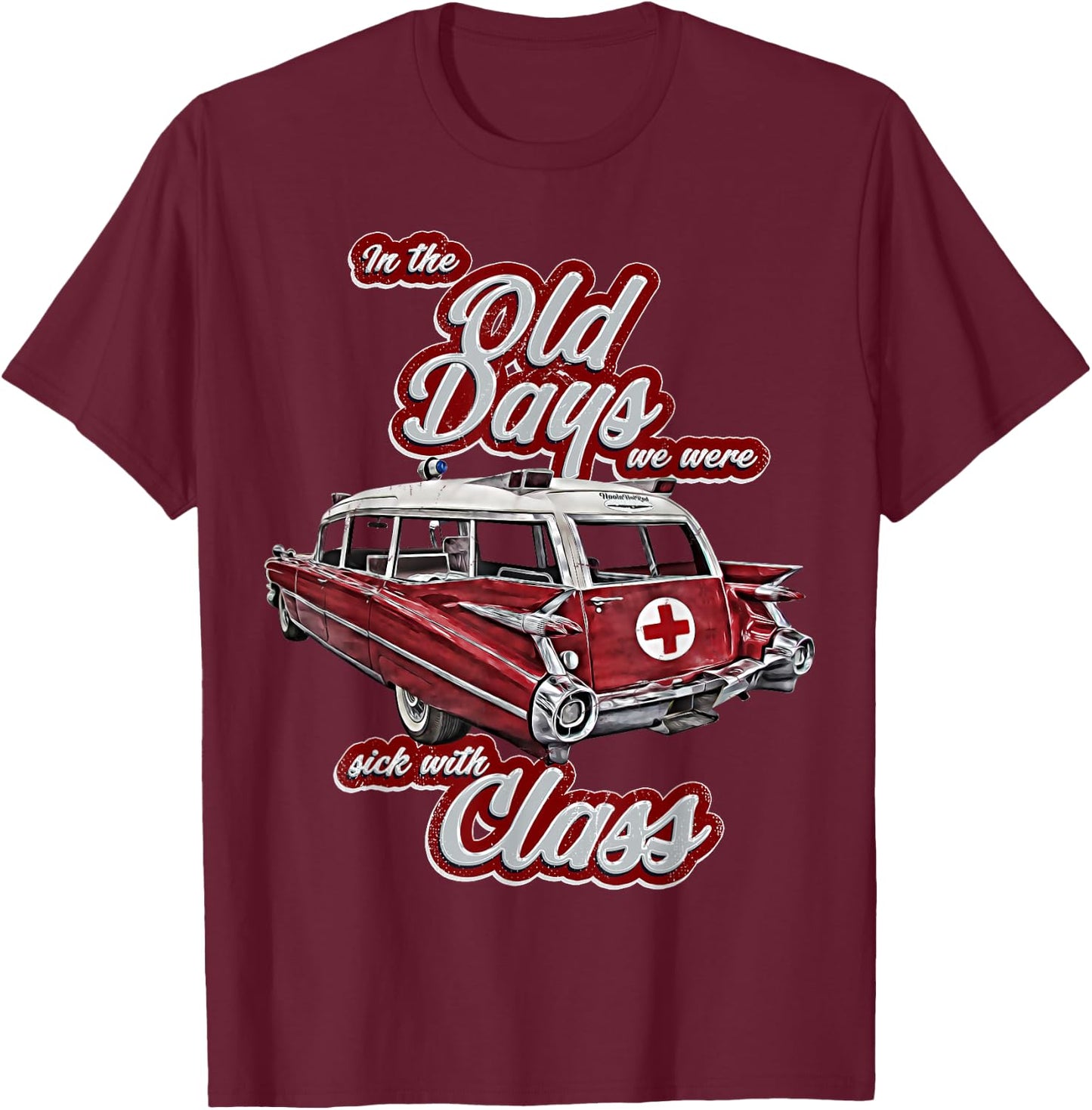 Miller,Meteor,Hotrod,Classic Ambulance car,Hearse1950s,1960s T-Shirt - T-Shirt | Maroon