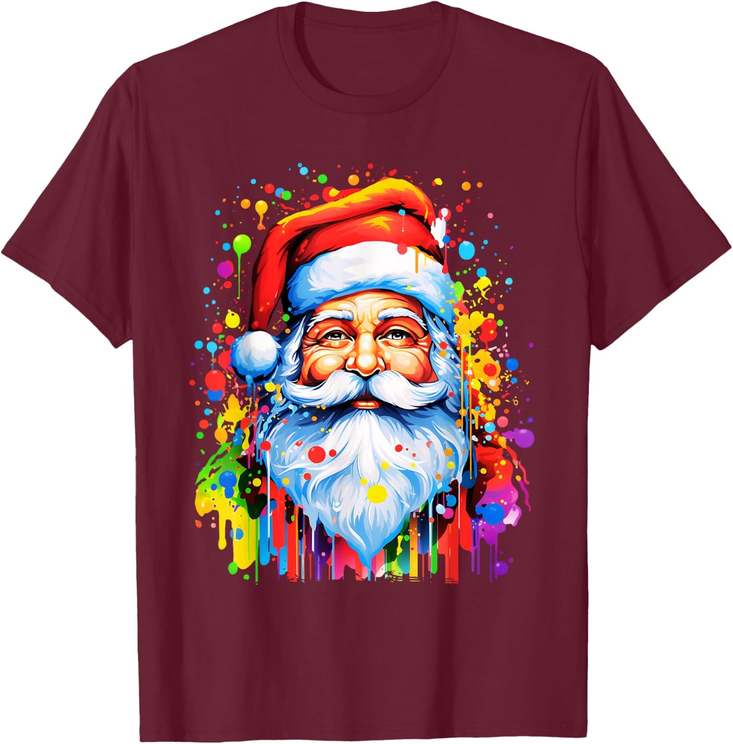 Fun Funny Funky Santa Claus Tie Dye Colorful Christmas Art T-Shirt - T-Shirt | Maroon